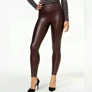 SPANX Faux Leather Leggings- Bugundy